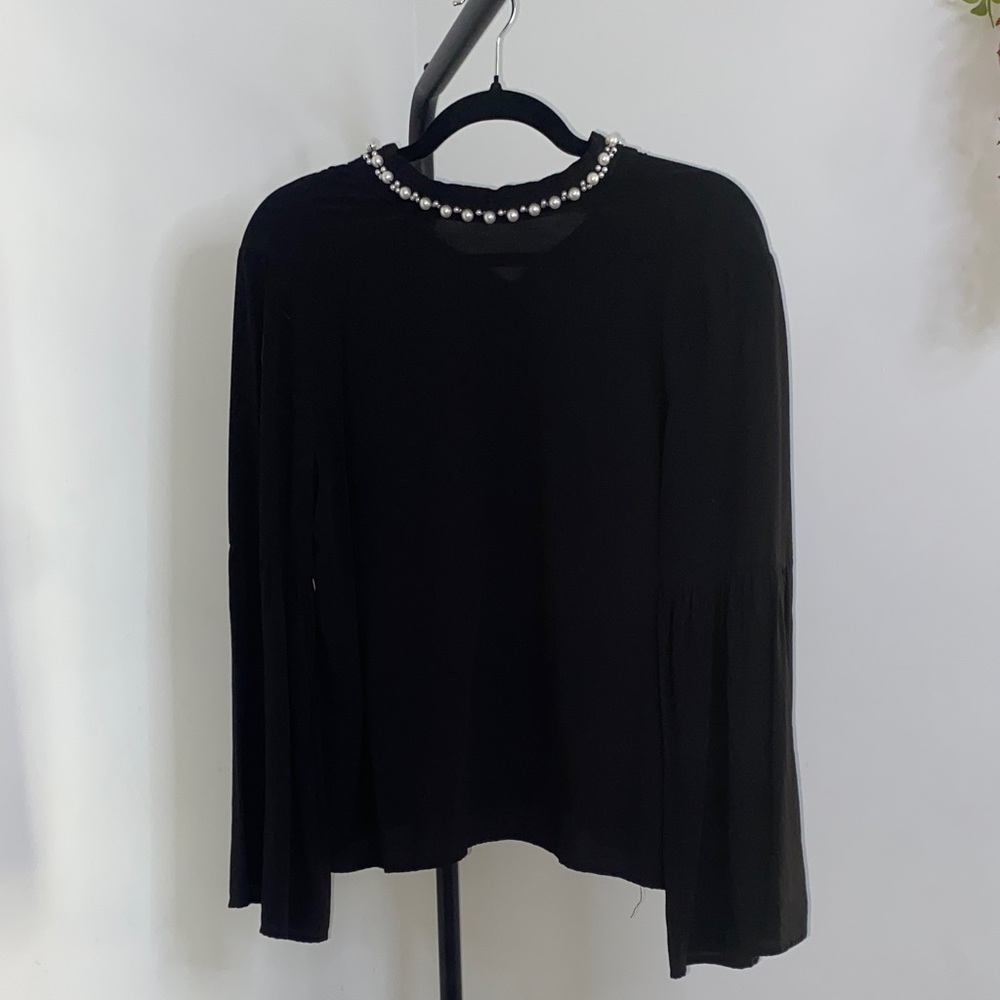 Zara Black Top with Pearl Detail